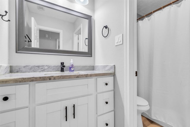 2504 Leroy St, Pearland, TX 77581 - bathroom featuring vanity, wood finished floors, and a shower with shower curtain