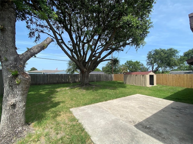 2512 Pine St, Galveston, TX 77551 - fenced backyard with a patio and a storage unit