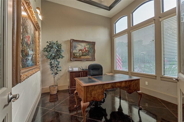 3 Creekwood Dr, Montgomery, TX 77356 - office featuring baseboards and dark tile patterned flooring