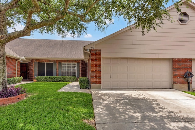 3310 Country Meadows Ct, Pearland, TX 77584 - view of front of home with brick siding, concrete driveway, a front yard, and an attached garage