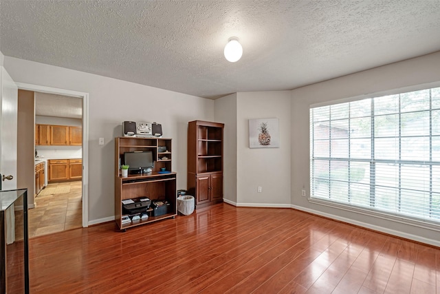 3310 Country Meadows Ct, Pearland, TX 77584 - home office featuring a textured ceiling and light wood finished floors