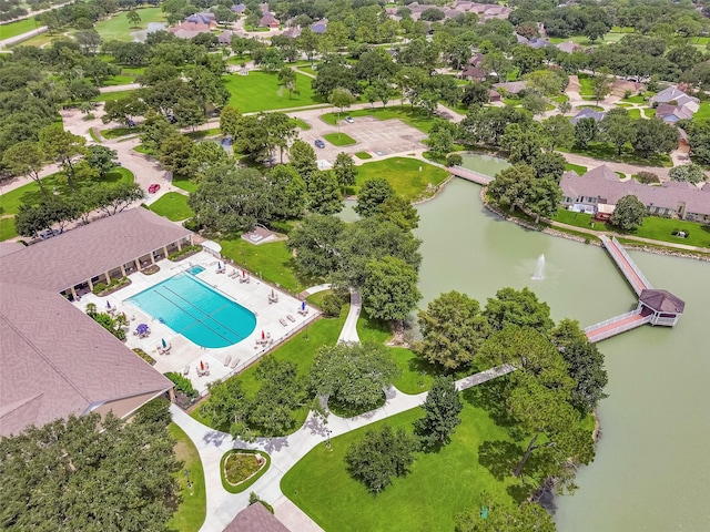 3310 Country Meadows Ct, Pearland, TX 77584 - bird's eye view of a nearby body of water and a pool area