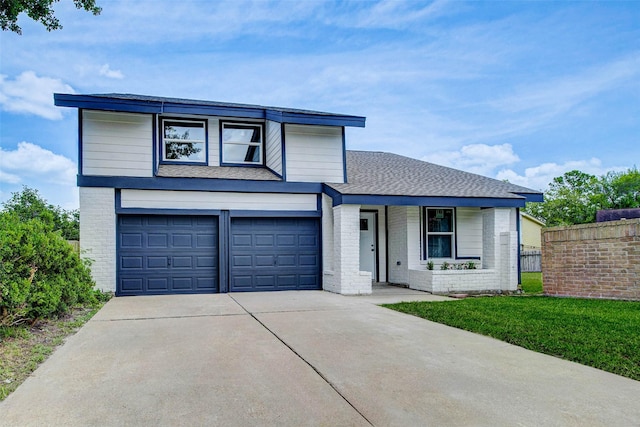 12102 Benmore Dr, Houston, TX 77099 - view of front of property with brick siding, concrete driveway, a garage, and roof with shingles