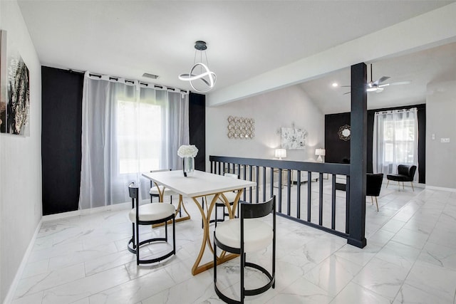 12102 Benmore Dr, Houston, TX 77099 - dining space with light marble finish floors, healthy amount of natural light, and ceiling fan