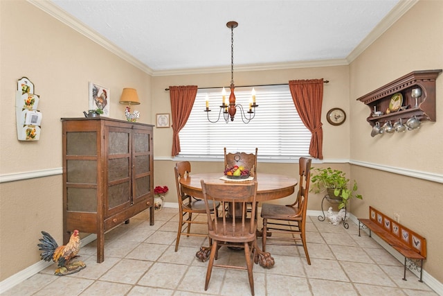 4818 Lost Lake Ln, Spring, TX 77388 - dining area with a chandelier, crown molding, and tile patterned flooring