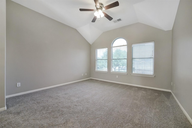 21326 Pebble Pine Trl, Cypress, TX 77433 - empty room featuring ceiling fan, carpet flooring, and vaulted ceiling