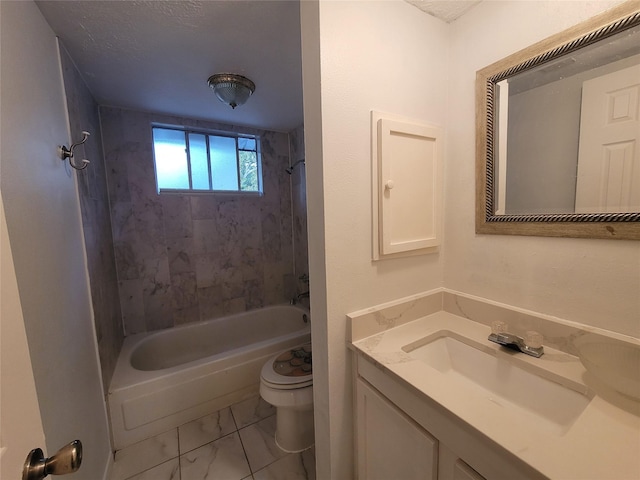 13930 New Village Ln, Sugar Land, TX 77498 - bathroom with marble look tiles, vanity, and shower / tub combination