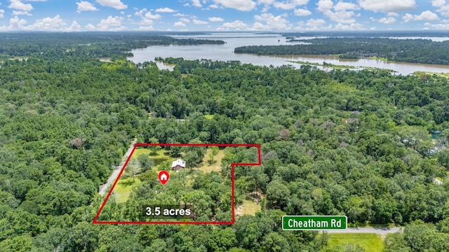 456 Cheatham Rd, Huffman, TX 77336 - aerial view of property and surrounding area featuring a large body of water and property parcel outlined