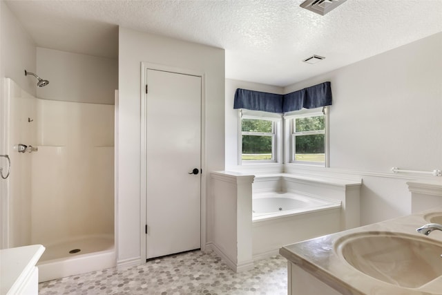 456 Cheatham Rd, Huffman, TX 77336 - full bath with vanity, a whirlpool tub, a textured ceiling, and a shower