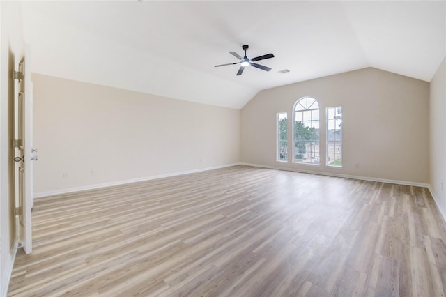 4202 Maurice Way, Stafford, TX 77477 - unfurnished room with light wood-type flooring, lofted ceiling, and ceiling fan
