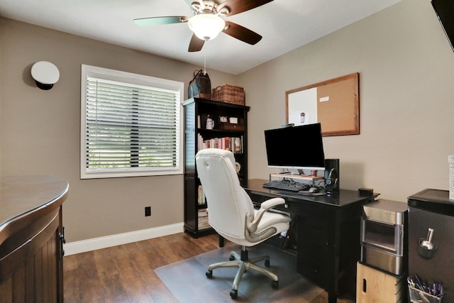 221 Kings Way, Coldspring, TX 77331 - office with a ceiling fan and wood finished floors