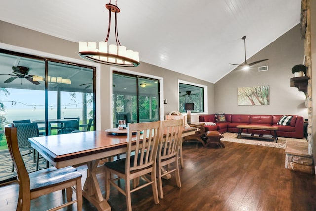 221 Kings Way, Coldspring, TX 77331 - dining room featuring ceiling fan, wood finished floors, and vaulted ceiling