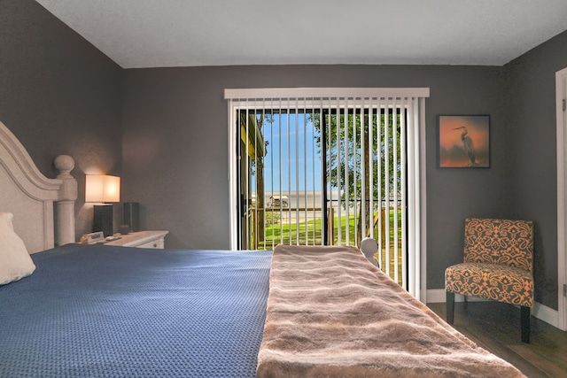 221 Kings Way, Coldspring, TX 77331 - bedroom with access to outside and wood finished floors