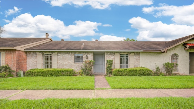 12803 High Star Dr, Houston, TX 77072 - single story home with a front lawn, a shingled roof, and a chimney