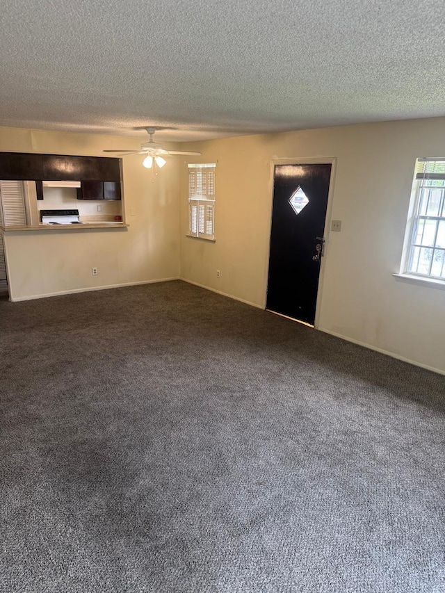 5664 Birchmont Dr Unit 4, Houston, TX 77091 - unfurnished living room with carpet, a textured ceiling, and ceiling fan