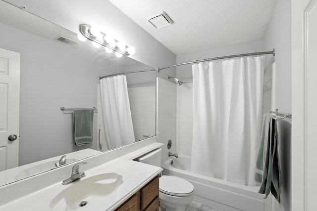 10410 Dude Rd, Houston, TX 77064 - full bathroom with vanity, a textured ceiling, and shower / bath combination with curtain