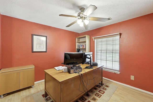 10410 Dude Rd, Houston, TX 77064 - office area with light wood-type flooring, ceiling fan, a textured ceiling, and a textured wall