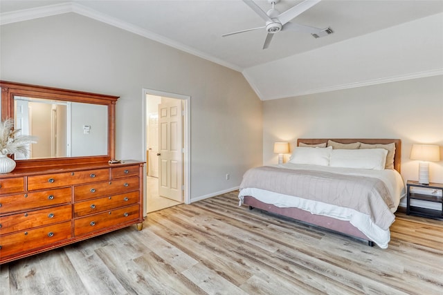 23314 Dunhill Ct, Katy, TX 77494 - bedroom with vaulted ceiling, light wood-style floors, crown molding, and ceiling fan