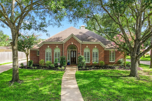 23314 Dunhill Ct, Katy, TX 77494 - view of front of house with brick siding, roof with shingles, and a chimney