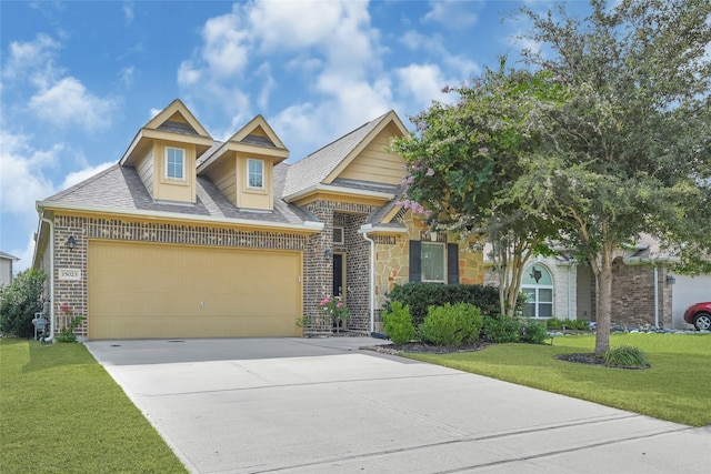 15023 Winter Valley Ct, Humble, TX 77396 - view of front facade with a front lawn, an attached garage, concrete driveway, roof with shingles, and brick siding