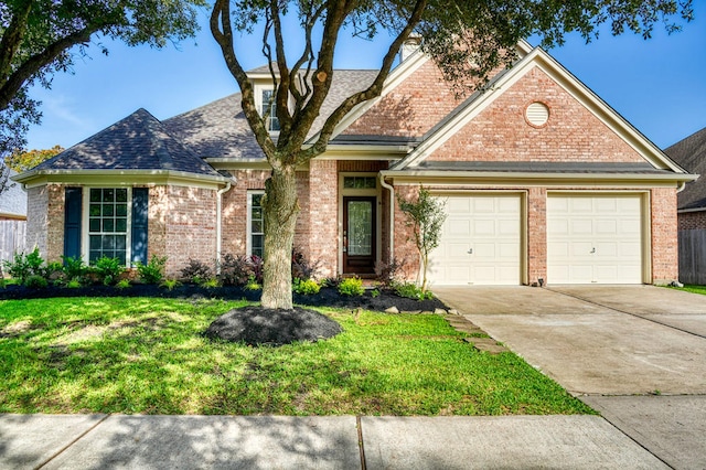 519 Ivory Stone Ln, League City, TX 77573 - view of front facade with driveway, a front yard, brick siding, and a garage