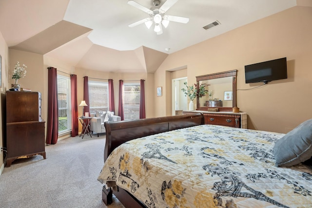 519 Ivory Stone Ln, League City, TX 77573 - carpeted bedroom with vaulted ceiling and ceiling fan