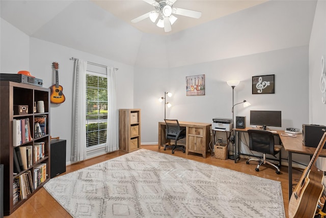 519 Ivory Stone Ln, League City, TX 77573 - office area with a ceiling fan, wood finished floors, and vaulted ceiling