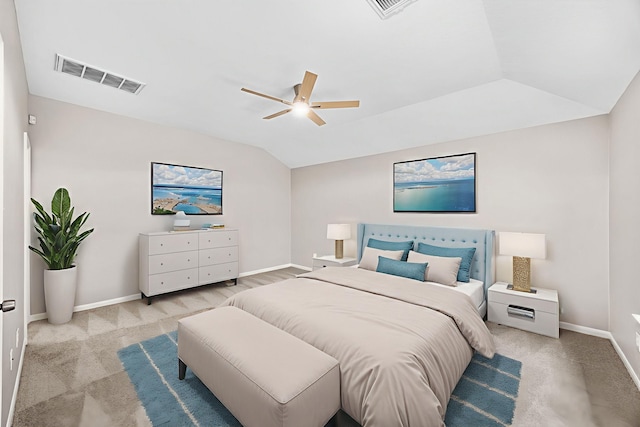 21002 Pineda Cir, Richmond, TX 77406 - bedroom with lofted ceiling, light carpet, and a ceiling fan
