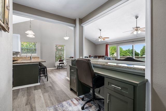 17 Lakeview Vlg, Montgomery, TX 77356 - home office with healthy amount of natural light, light wood finished floors, vaulted ceiling, and ceiling fan