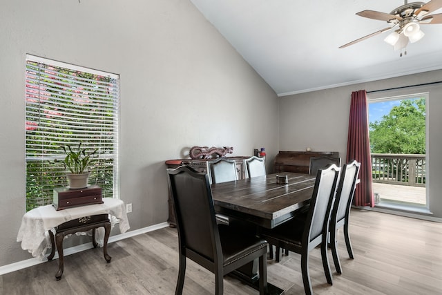 17 Lakeview Vlg, Montgomery, TX 77356 - dining area featuring vaulted ceiling, light wood-style flooring, and ceiling fan