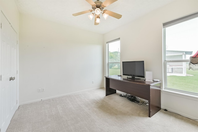 29218 Hay Meadow Ct, Waller, TX 77484 - carpeted home office featuring ceiling fan and baseboards