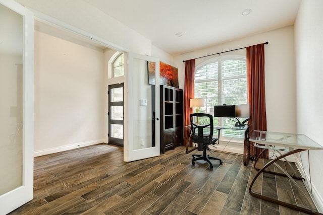 10318 Granite Ct, Iowa Colony, TX 77583 - office area with dark wood-style floors, recessed lighting, and french doors