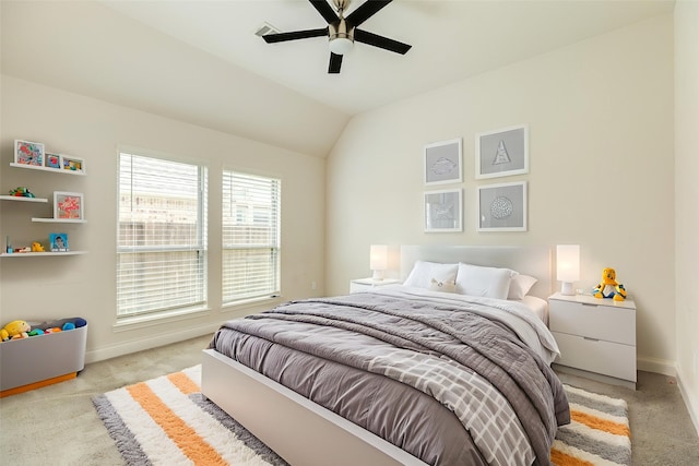 10318 Granite Ct, Iowa Colony, TX 77583 - bedroom featuring light colored carpet, a ceiling fan, and vaulted ceiling