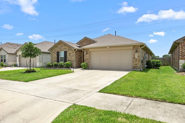 1618 William Scott St, Baytown, TX 77523 - ranch-style house with a garage, brick siding, driveway, and a shingled roof