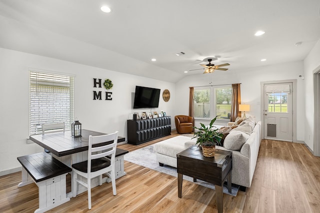 1618 William Scott St, Baytown, TX 77523 - living room featuring light wood finished floors, a ceiling fan, and recessed lighting