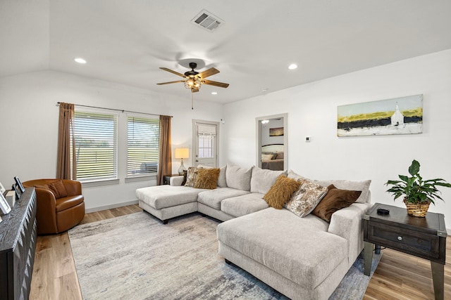 1618 William Scott St, Baytown, TX 77523 - living room featuring ceiling fan, wood finished floors, and recessed lighting