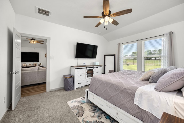 1618 William Scott St, Baytown, TX 77523 - carpeted bedroom featuring vaulted ceiling and ceiling fan