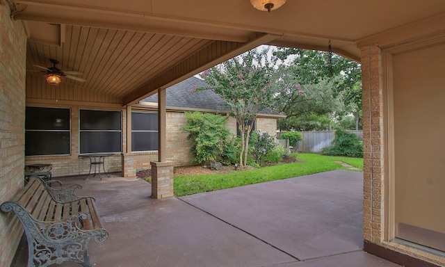 15407 Copper Branch Ln, Houston, TX 77095 - fenced backyard with a patio area and ceiling fan