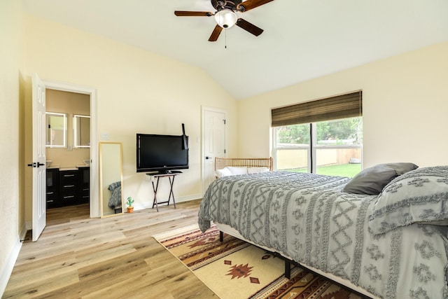 21 Alexander Ct, Angleton, TX 77515 - bedroom featuring access to exterior, vaulted ceiling, wood finished floors, and a ceiling fan