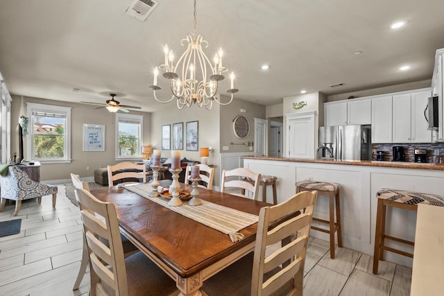 4121 Pointe W Dr Unit 103, Galveston, TX 77554 - dining space featuring ceiling fan, recessed lighting, and a chandelier