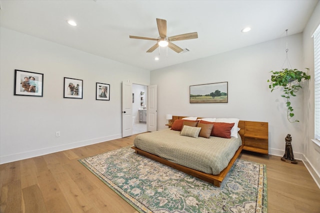 1810 Nauts Ct, Houston, TX 77008 - bedroom featuring light wood-style flooring, recessed lighting, multiple windows, and ceiling fan