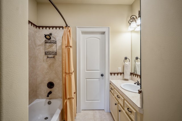 102 Lake Sterling Gate Dr, Spring, TX 77379 - full bathroom with vanity, tile patterned flooring, and shower / tub combo with curtain