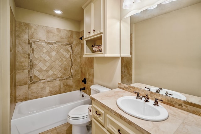 102 Lake Sterling Gate Dr, Spring, TX 77379 - bathroom with vanity, bathtub / shower combination, and recessed lighting