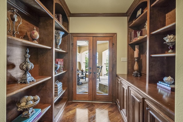 102 Lake Sterling Gate Dr, Spring, TX 77379 - entryway with french doors, crown molding, and dark wood-type flooring