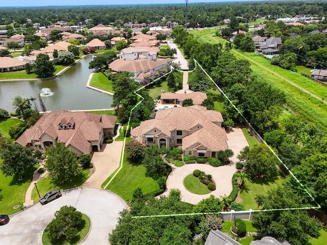102 Lake Sterling Gate Dr, Spring, TX 77379 - aerial view of residential area featuring property parcel outlined and a nearby body of water