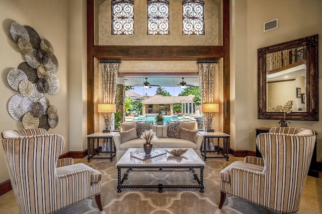 102 Lake Sterling Gate Dr, Spring, TX 77379 - sitting room with a high ceiling and a ceiling fan