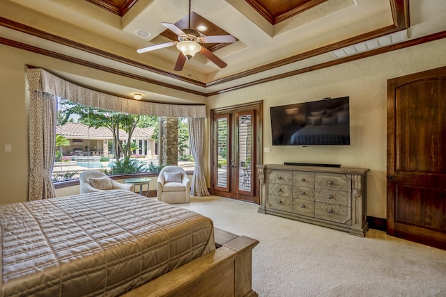 102 Lake Sterling Gate Dr, Spring, TX 77379 - bedroom with access to exterior, ornamental molding, multiple windows, carpet, and coffered ceiling