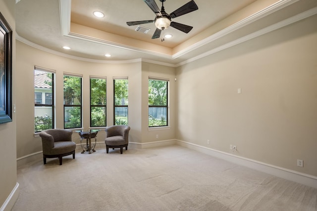 102 Lake Sterling Gate Dr, Spring, TX 77379 - living area featuring a raised ceiling, healthy amount of natural light, carpet flooring, recessed lighting, and ornamental molding