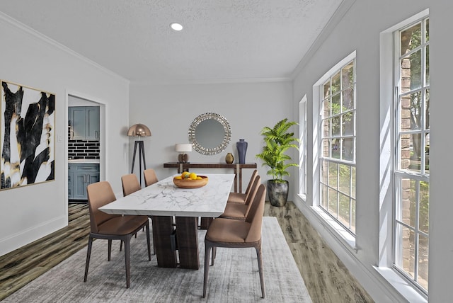 1826 Cheyenne River Cir, Sugar Land, TX 77478 - dining room featuring crown molding, a textured ceiling, and wood finished floors