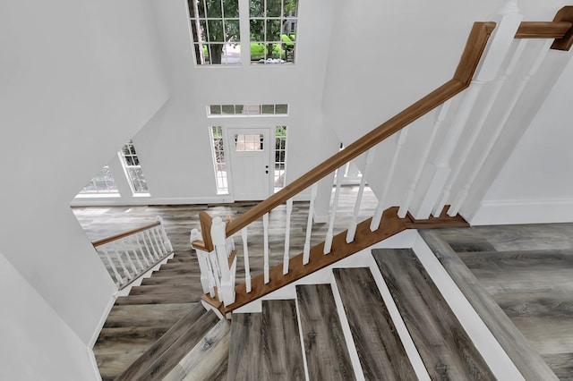 1826 Cheyenne River Cir, Sugar Land, TX 77478 - stairway with a towering ceiling and wood finished floors